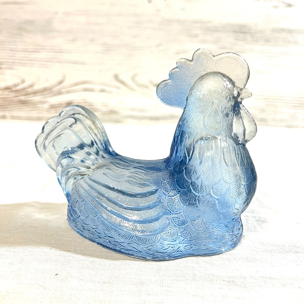 Vintage replacement lid blue glass chicken dish top